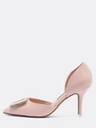 Romwe Nude Patent Square Buckle D'orsay Pumps
