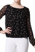 Romwe Dot Print Elastic Black Blouse