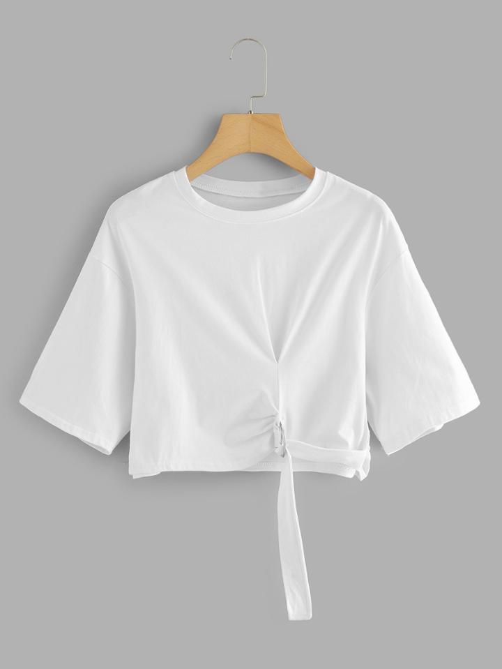 Romwe Drop Shoulder Ring Detail Tee