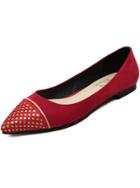 Romwe Red Point Toe Pu Flat Shoes