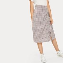 Romwe Plaid Print Drawstring Skirt