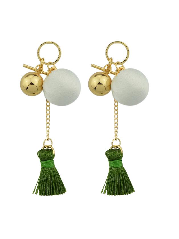 Romwe Green Velvet Ball Tassel Earrings