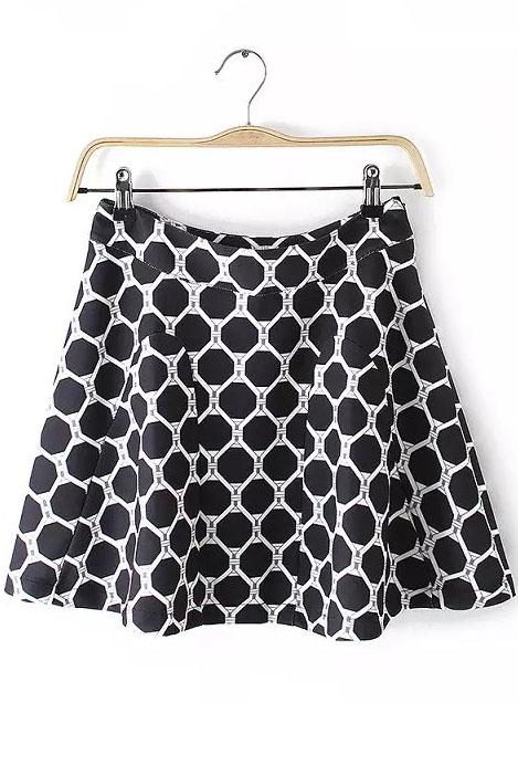 Romwe Geometric Print With Zipper Skirt