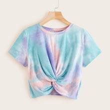 Romwe Tie Dye Twist Front Tee
