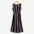 Romwe Barcode Stripe Shirred Waist Dress