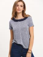 Romwe Grey Crew Neck Fringe Casual T-shirt