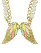 Romwe Colorful Rhinestone Wing Shape Pendant Women Necklace