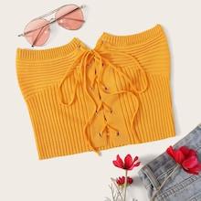 Romwe Grommet Lace Up Knit Crop Tube Top