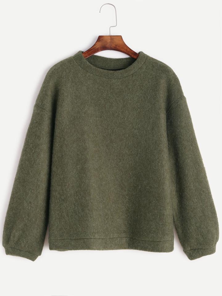 Romwe Army Green Drop Shoulder Sweatshirt