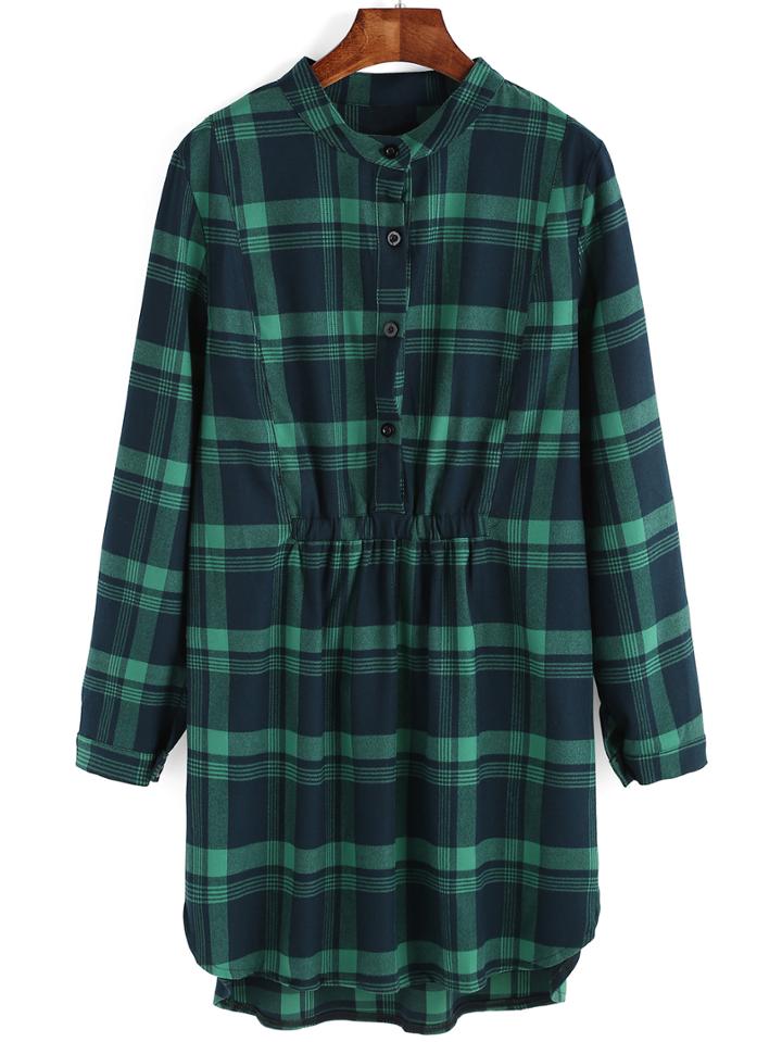 Romwe Dip Hem Plaid Shirt Dress