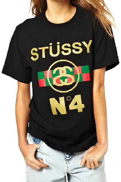Romwe Romwe Stussy No 4 Print Black T-shirt