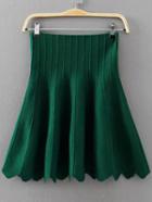 Romwe Scalloped Hem Jersey Flare Dark Green Skirt