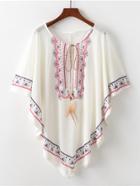 Romwe Geo Print Feather Drawstring Top