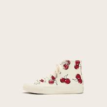 Romwe Cherry Pattern Lace-up Canvas Sneakers