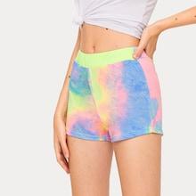 Romwe Elastic Waist Tie Dye Shorts