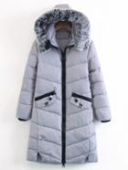 Romwe Faux Fur Hooded Longline Padded Coat