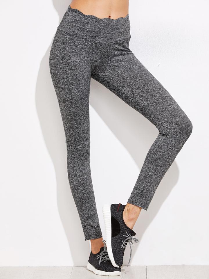 Romwe Grey Marled Knit Scallop Waistband Leggings