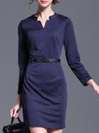 Romwe Navy Long Sleeve Drawstring Bodycon Dress