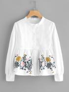 Romwe Flower Embroidered Smock Blouse