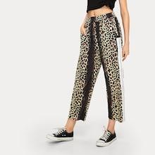 Romwe Elastic Waist Leopard Tape Side Pants