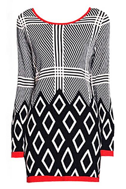 Romwe Rhombus And Stripe Knitted Slim Jumper