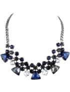 Romwe Blue Gemstone Retro Silver Chain Necklace