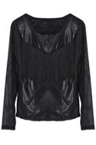 Romwe Tassels Front Black Top