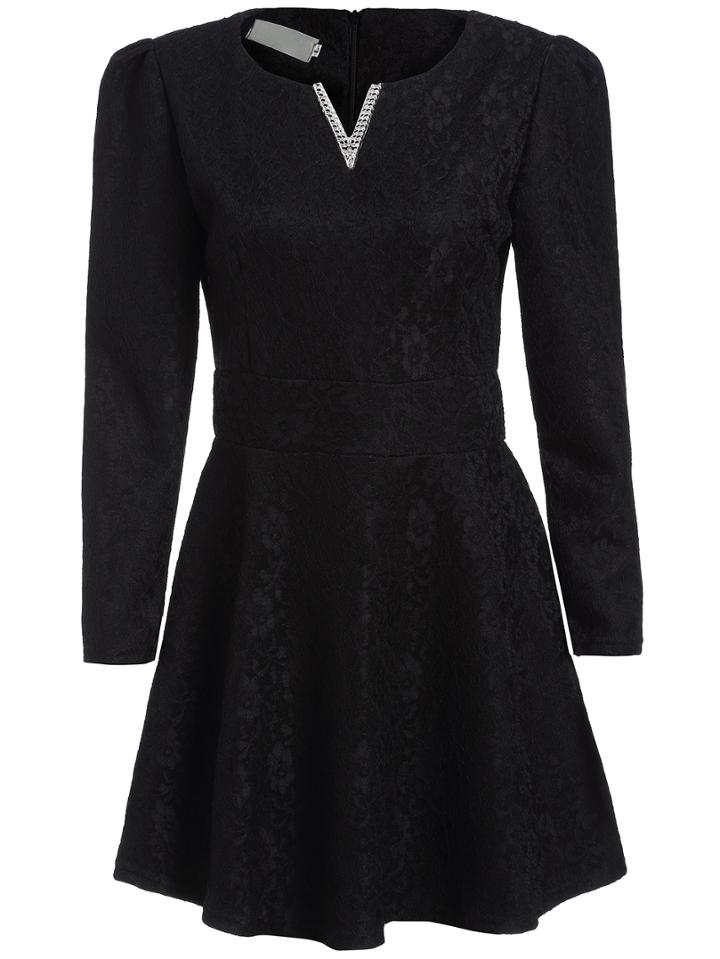 Romwe V Cut Lace A-line Dress