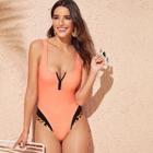 Romwe Color-block Zip Front One Piece Swimsuit