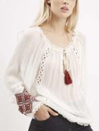 Romwe Lace Hollow Embroidered White Blouse