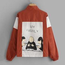 Romwe Cut And Sew Figure Print Back Jacket