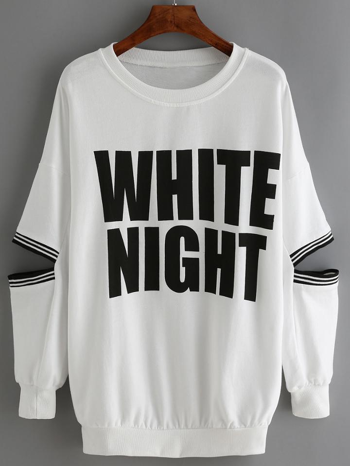 Romwe Dropped Shoulder Seam Letter Print Cut Out Sweatshirt
