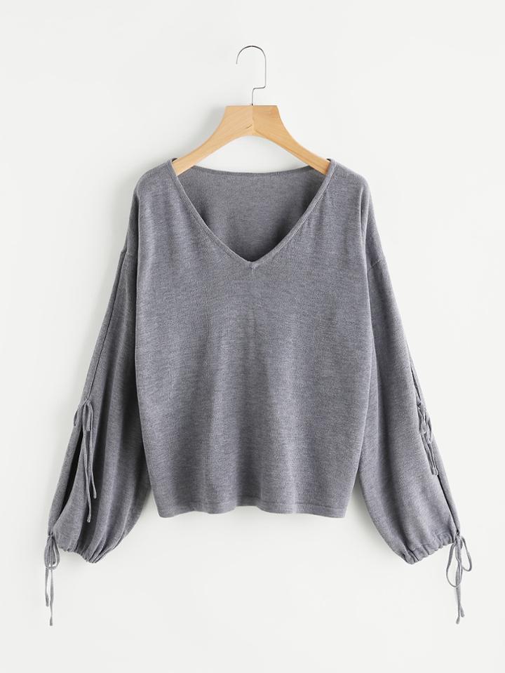 Romwe Drawstring Cuff Split Sleeve Jumper