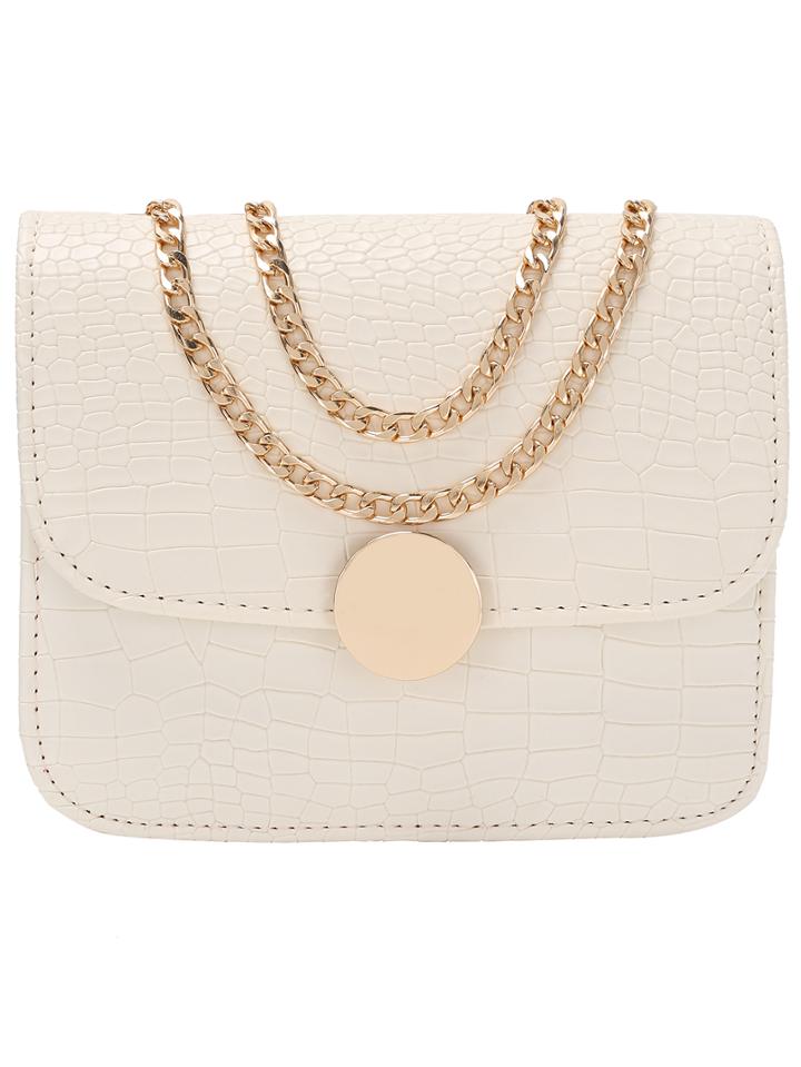 Romwe White Crocodile Embrossed Leather Double Chains Bag