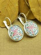 Romwe Silver Flower Pattern Imitation Gemstone Plain Round Earrings