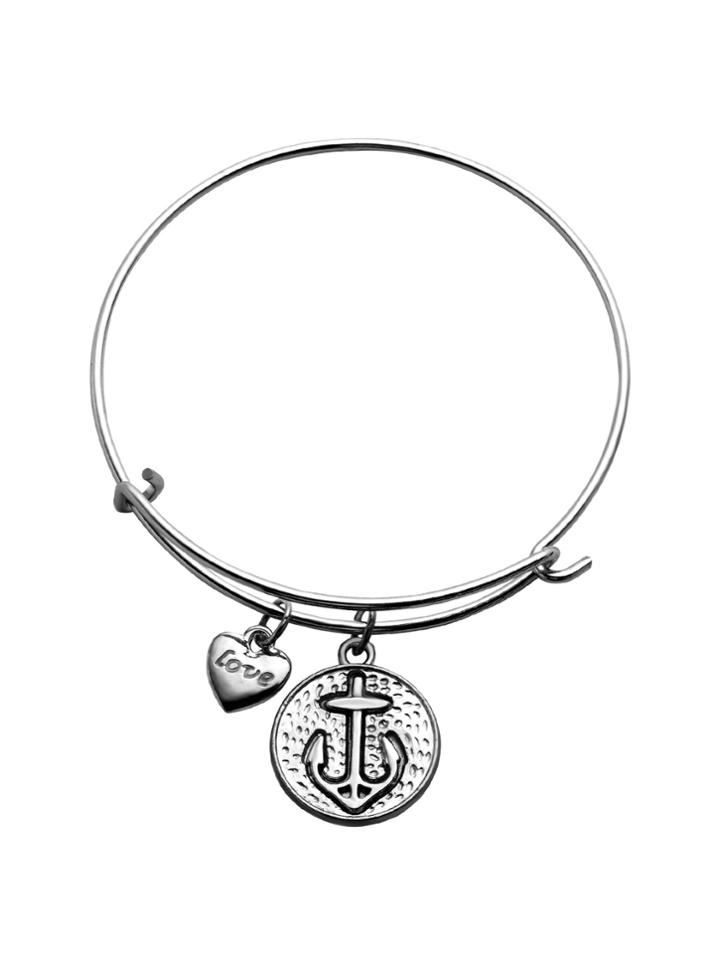 Romwe Silver Heart And Anchor Charm Metal Bracelet