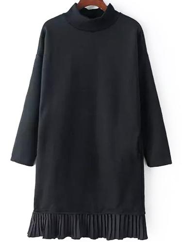 Romwe High Neck Contrast Chiffon Black Sweatshirt Dress