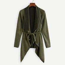Romwe Waterfall Collar Suede Solid Coat