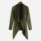 Romwe Waterfall Collar Suede Solid Coat