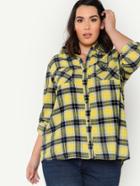Romwe Pocket Patched Roll Tab Sleeve Check Shirt