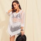 Romwe Fringe Hem Crochet Cover Up