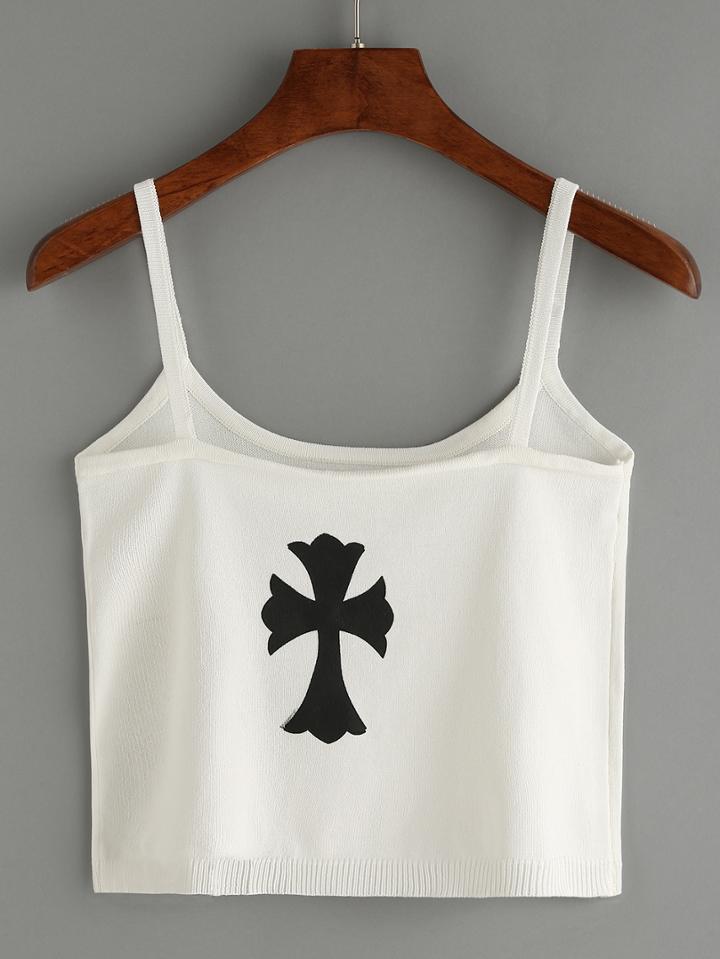 Romwe Cross Print Crop Cami Top - White