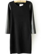 Romwe Round Neck Contrast Sleeve Black Dress