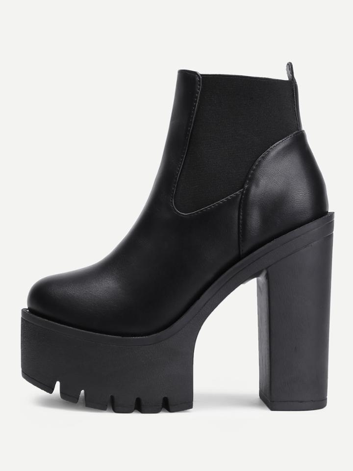 Romwe Round Toe Platform Pu Ankle Boots