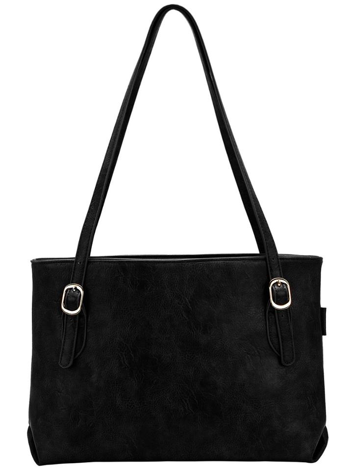 Romwe Black Zipper Pu Shoulder Bag