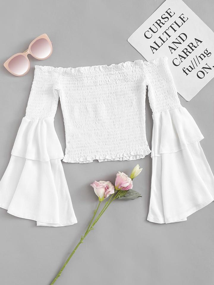 Romwe Off Shoulder Fluted Sleeve Top