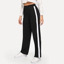 Romwe Elastic Waist Striped Panel Pants