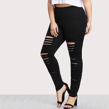 Romwe Plus Ladder Ripped Leggings