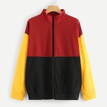 Romwe Plus Cut-and-sew Zip Up Sweatshirt