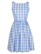 Romwe Blue Checkerboard Sleeveless Dress